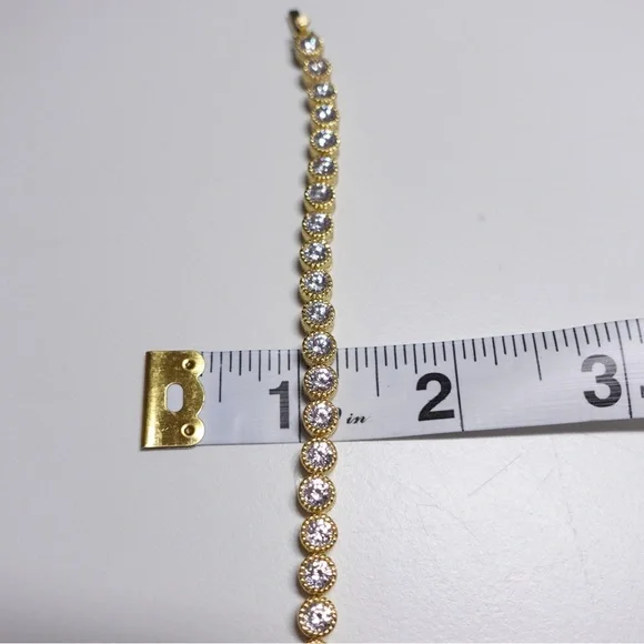 Judith Ripka 14K Gold Clad Sterling Silver 925 & Diamonique CZ Tennis Bracelet - Picture 9 of 11
